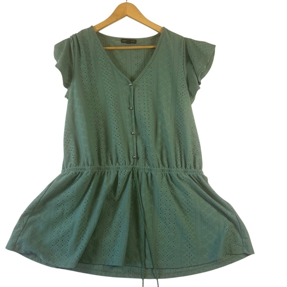Lane Bryant Womens Sage Green Eyelet Flutter Sleeve Peplum Top Size 14/16